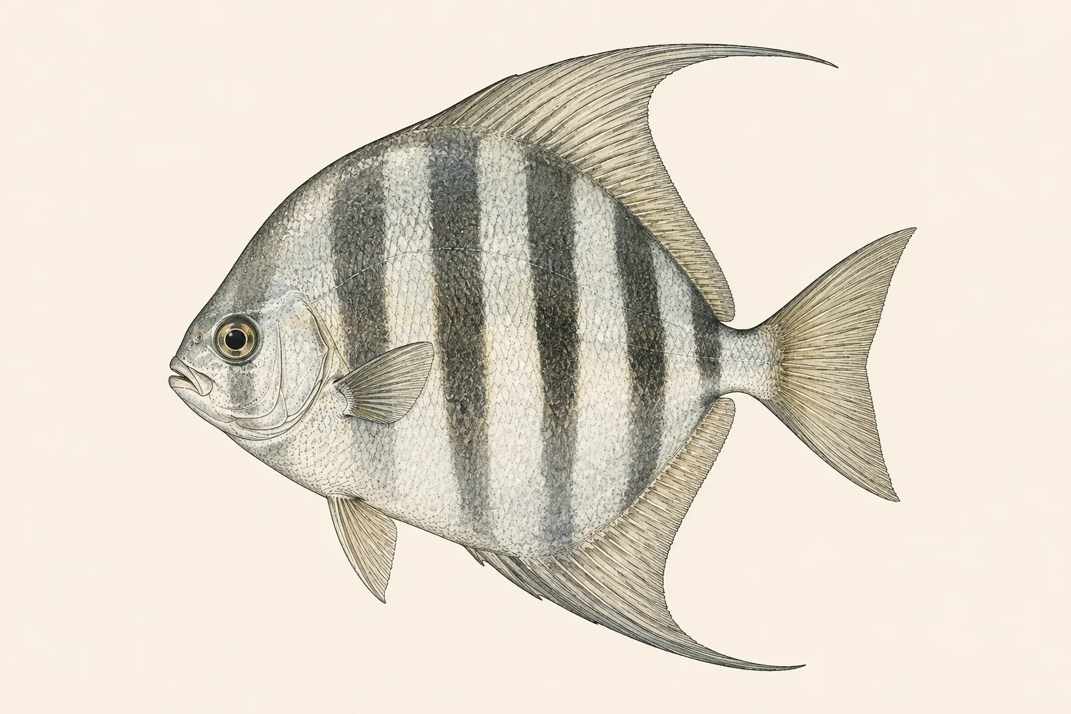 Atlantic Spadefish (Chaetodipterus faber), illustrated in profile with the head facing left.