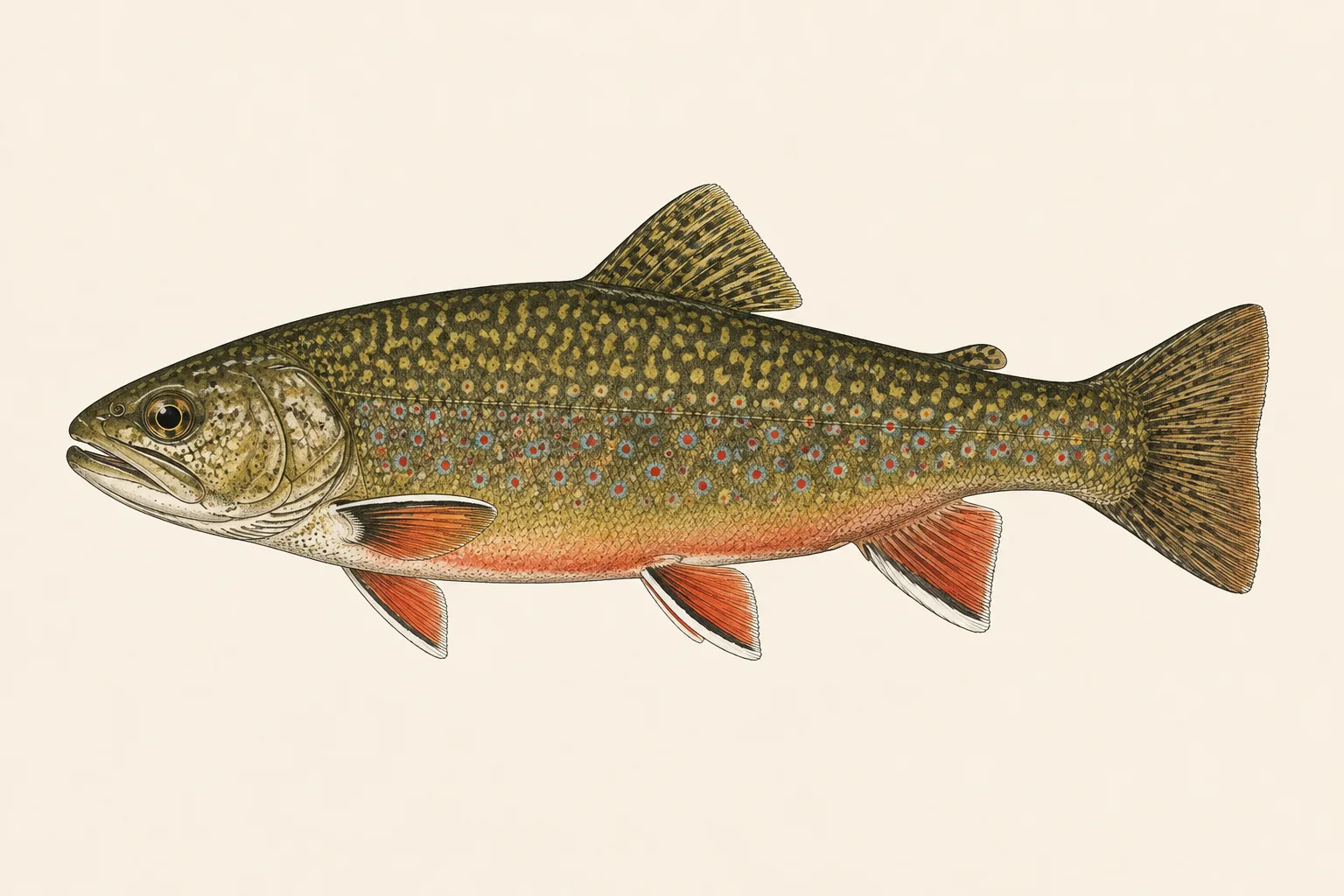 Brook Trout (Salvelinus fontinalis), illustrated in profile with the head facing left.