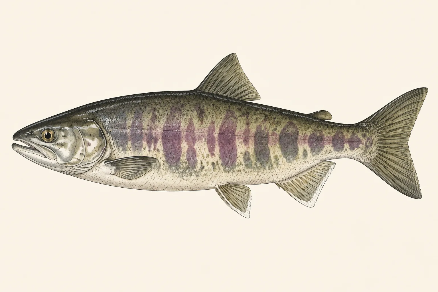 Chum Salmon (Oncorhynchus keta), illustrated in profile with the head facing left.