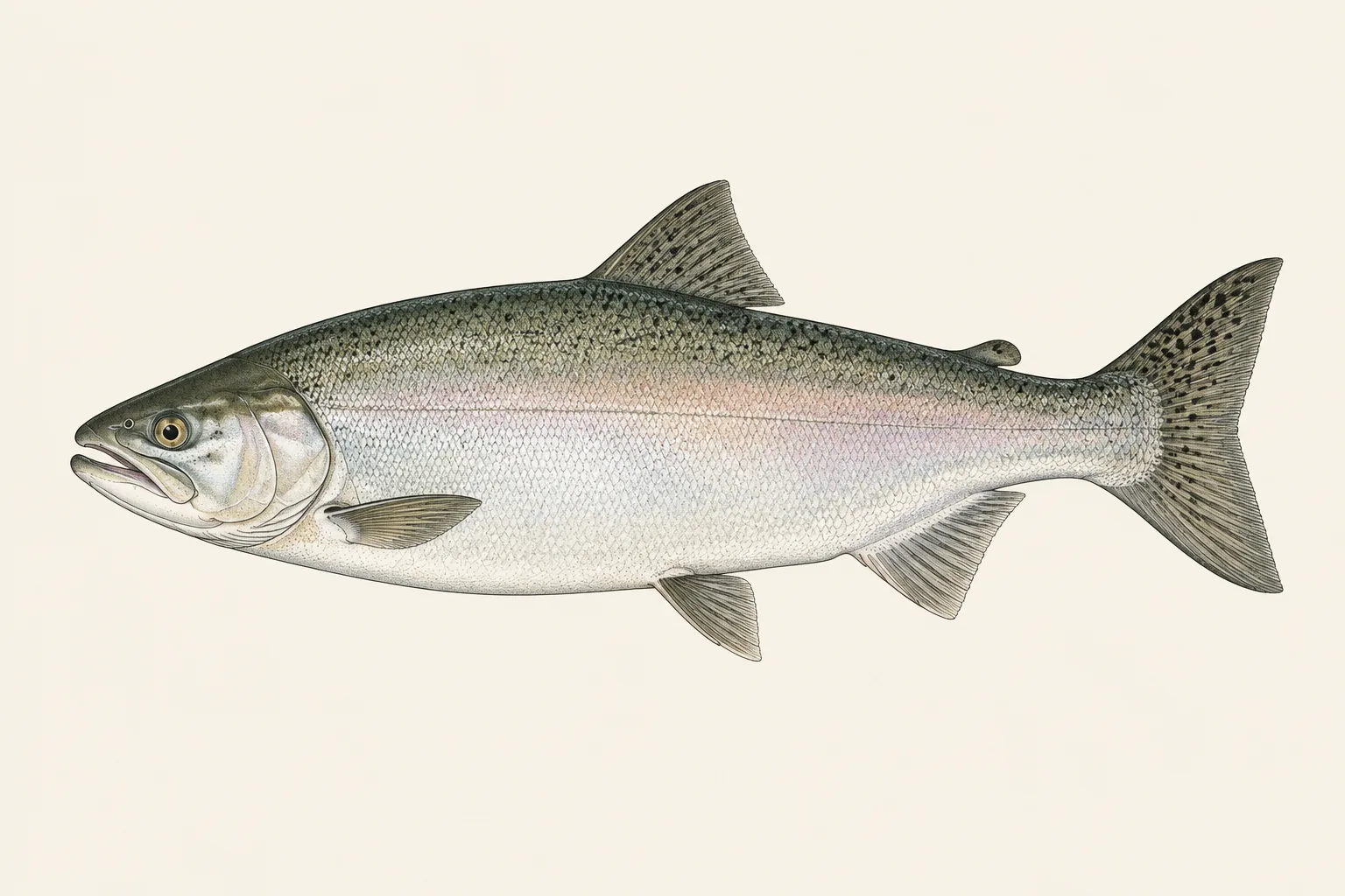 Coho Salmon (Oncorhynchus kisutch), illustrated in profile with the head facing left.