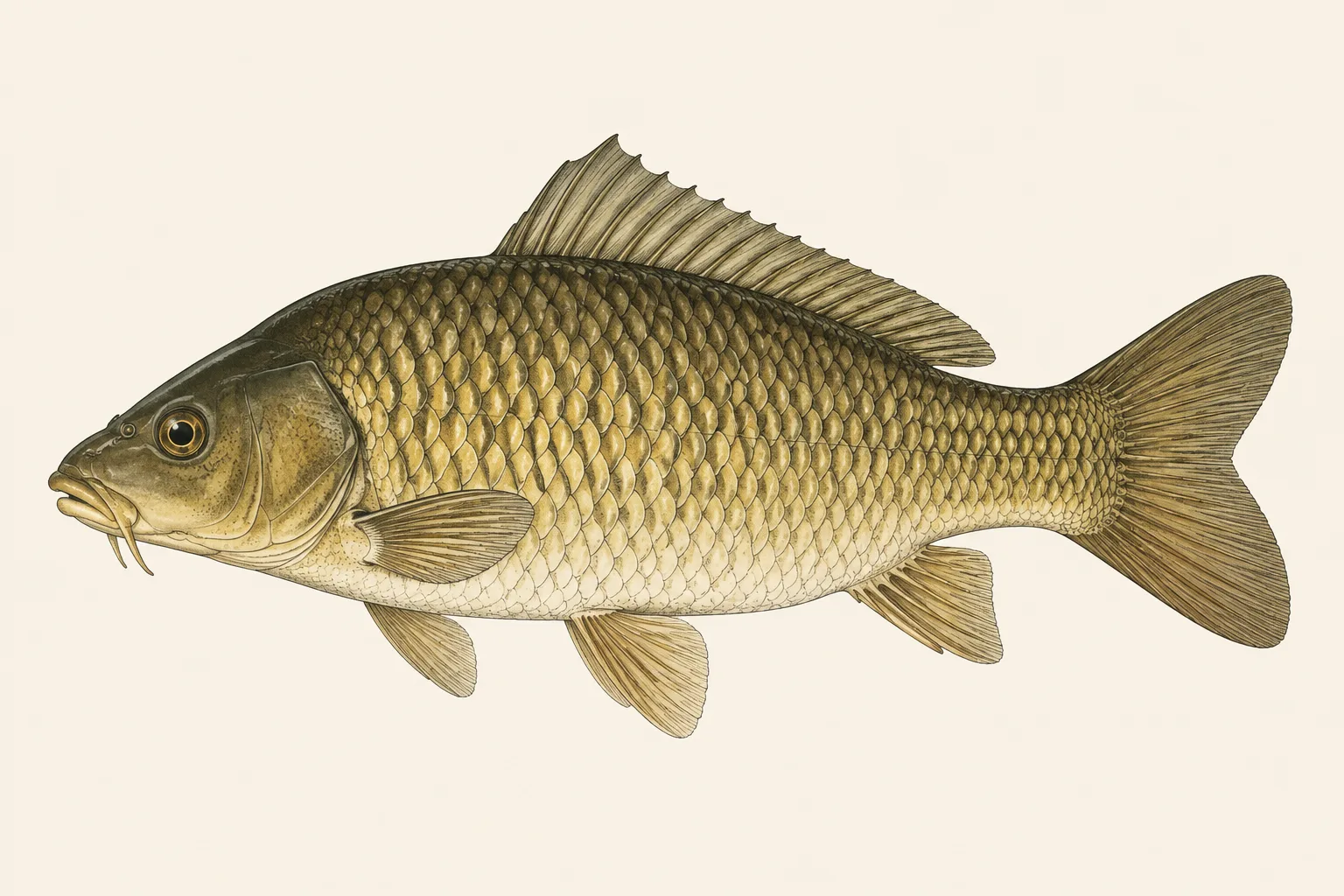 Common Carp (Cyprinus carpio), illustrated in profile with the head facing left.