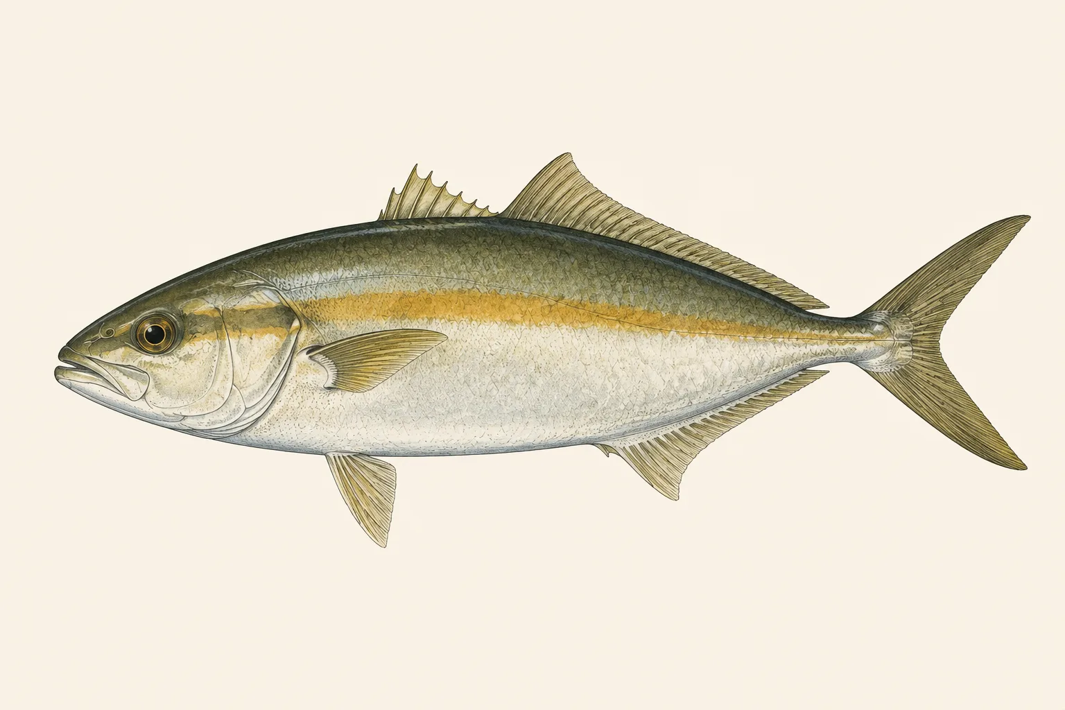 Greater Amberjack (Seriola dumerili), illustrated in profile with the head facing left.