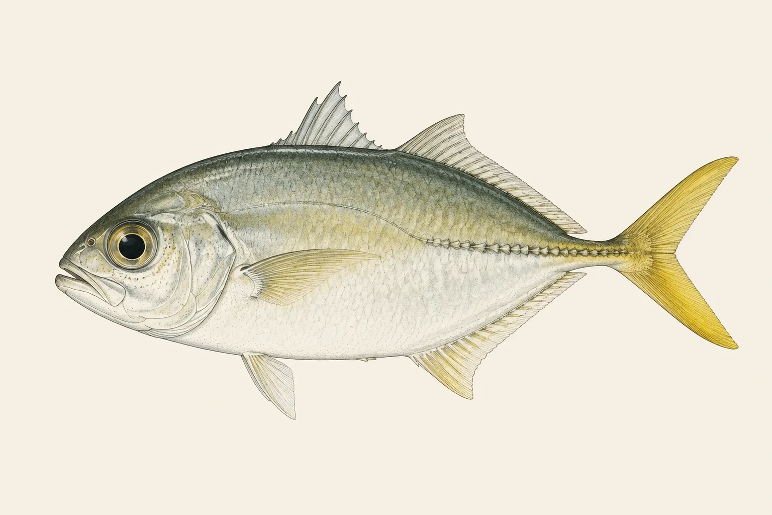 Horse-eye Jack (Caranx latus), illustrated in profile with the head facing left.