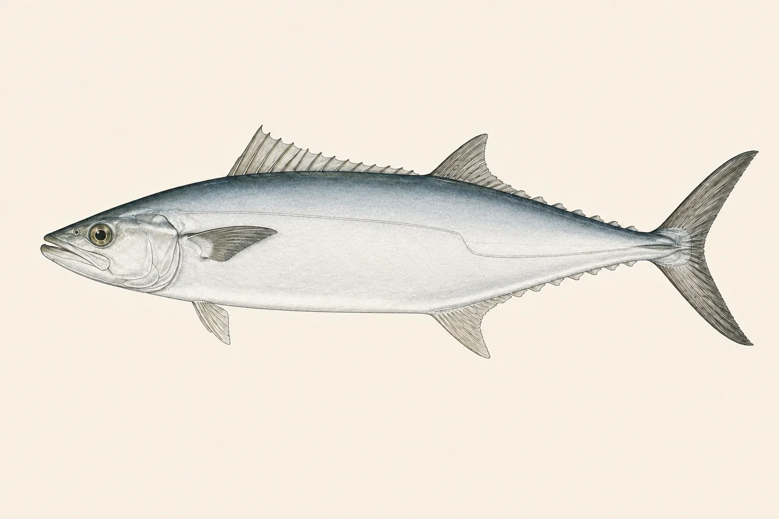 King Mackerel (Scomberomorus cavalla), illustrated in profile with the head facing left.