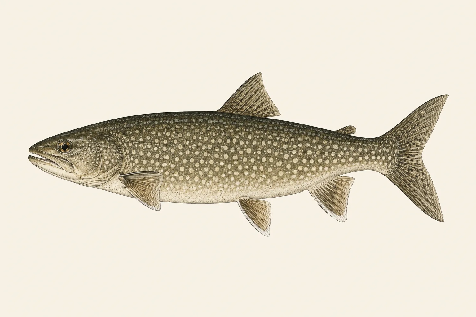 Lake Trout (Salvelinus namaycush), illustrated in profile with the head facing left.