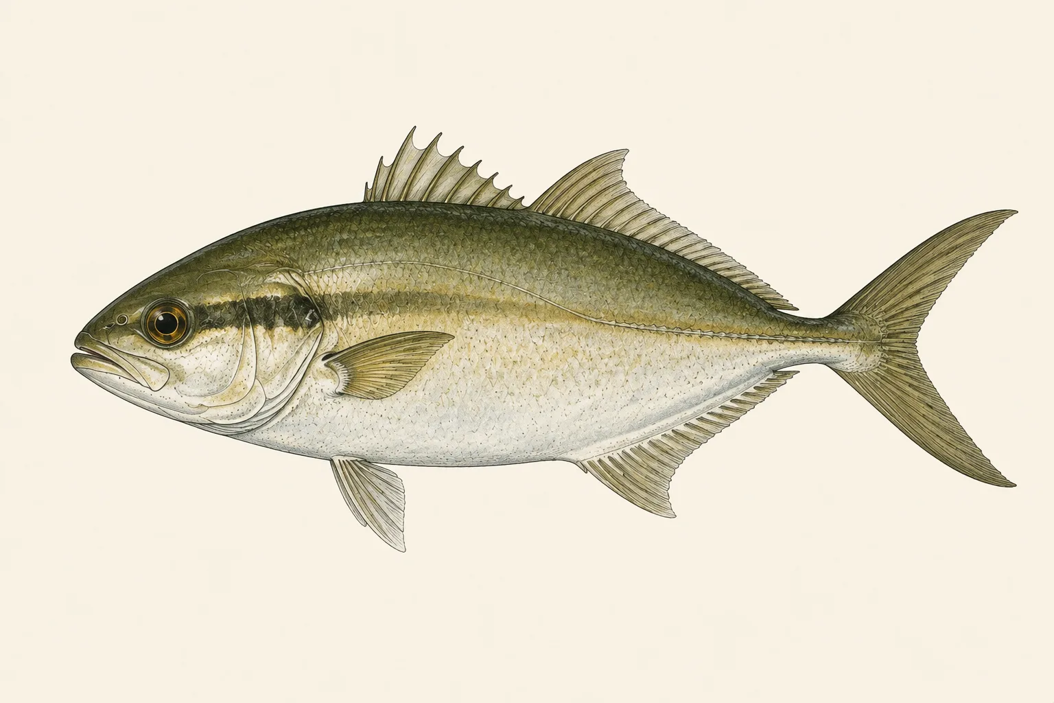 Lesser Amberjack (Seriola fasciata), illustrated in profile with the head facing left.