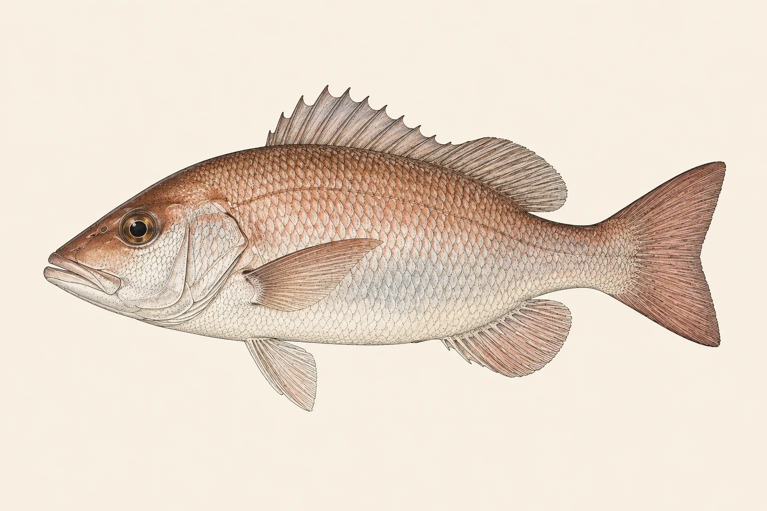 Mangrove Snapper (Lutjanus griseus), illustrated in profile with the head facing left.