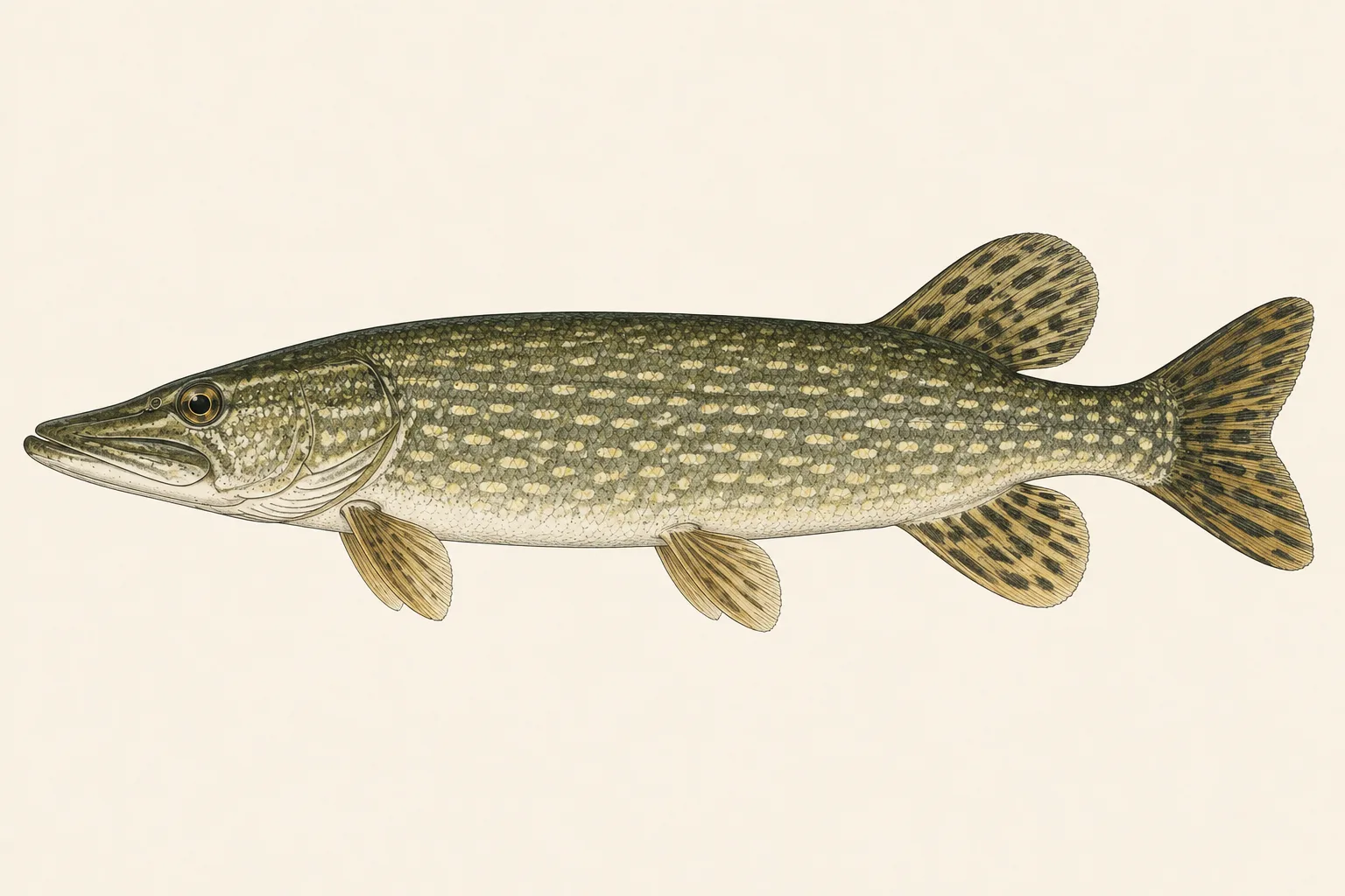Northern Pike (Esox lucius), illustrated in profile with the head facing left.