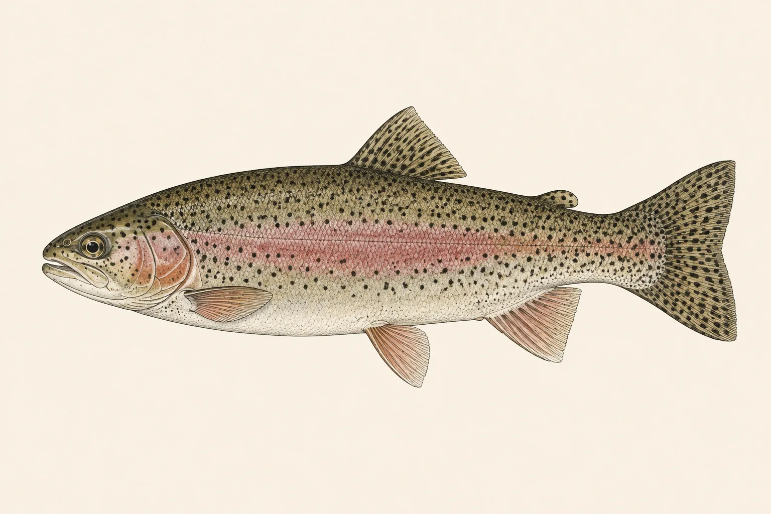 Rainbow Trout (Oncorhynchus mykiss), illustrated in profile with the head facing left.