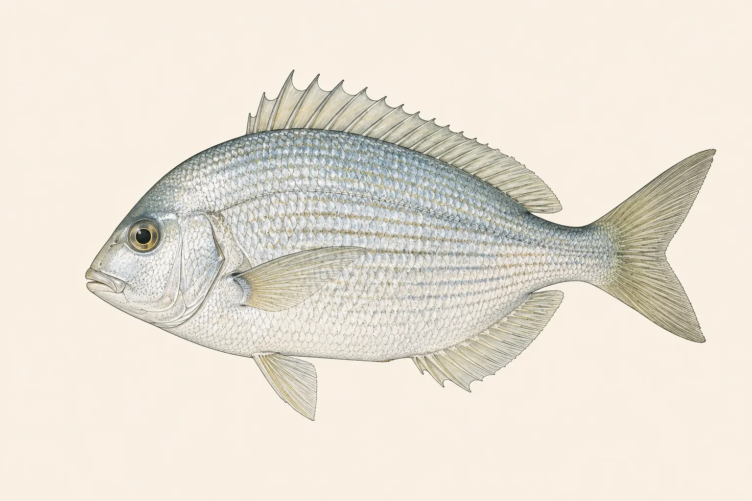 Scup (Stenotomus chrysops), illustrated in profile with the head facing left.