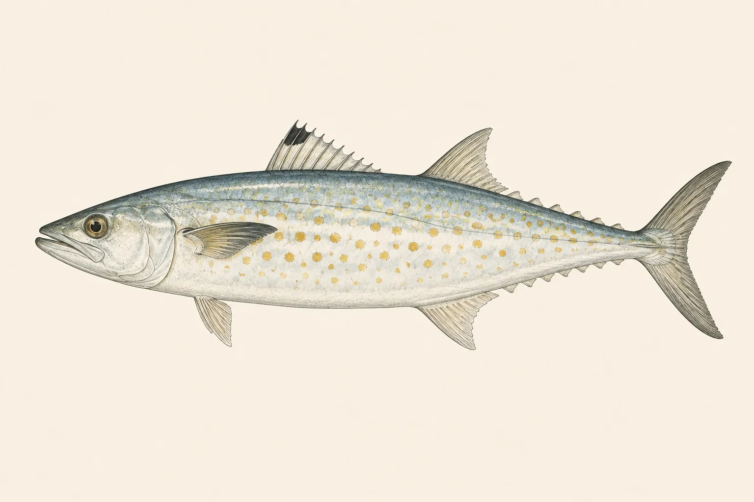 Spanish Mackerel (Scomberomorus maculatus), illustrated in profile with the head facing left.