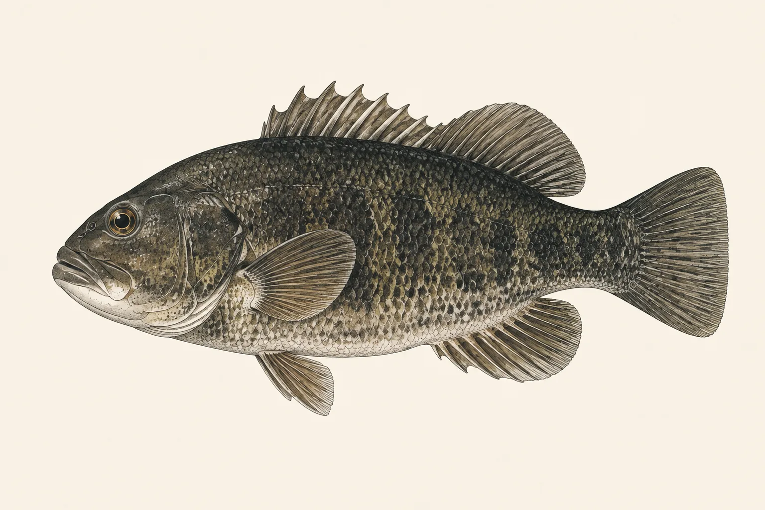 Tautog (Tautoga onitis), illustrated in profile with the head facing left.